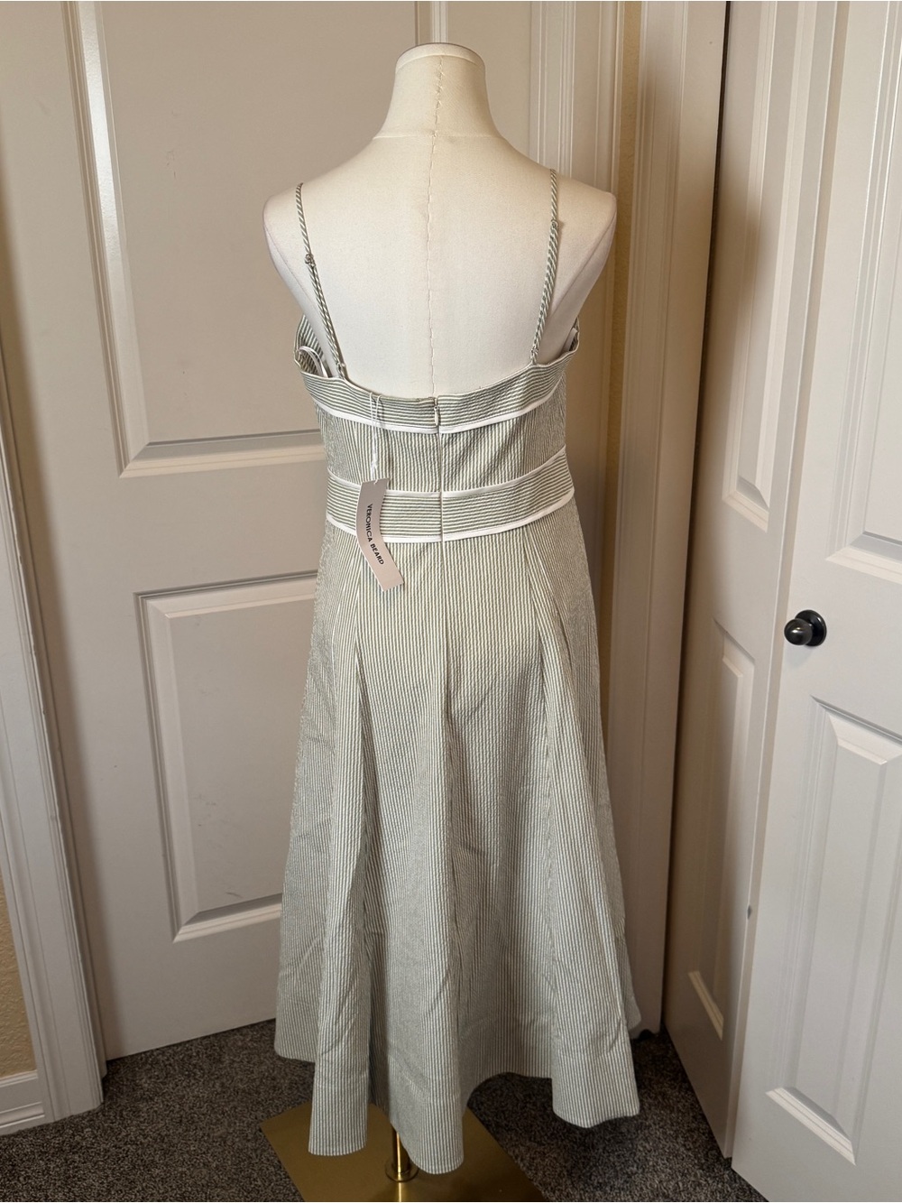 Veronica Beard Sage Green Spaghetti-Strap Midi Dress - Picture 7 of 12